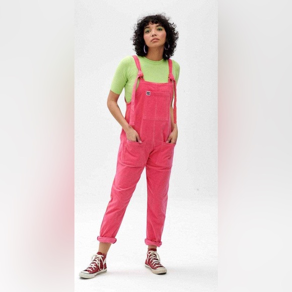 Lucy & Yak Pants - Lucy & Yak Original Dungaree Organic Corduroy Pink Punch Size UK 14 US 10